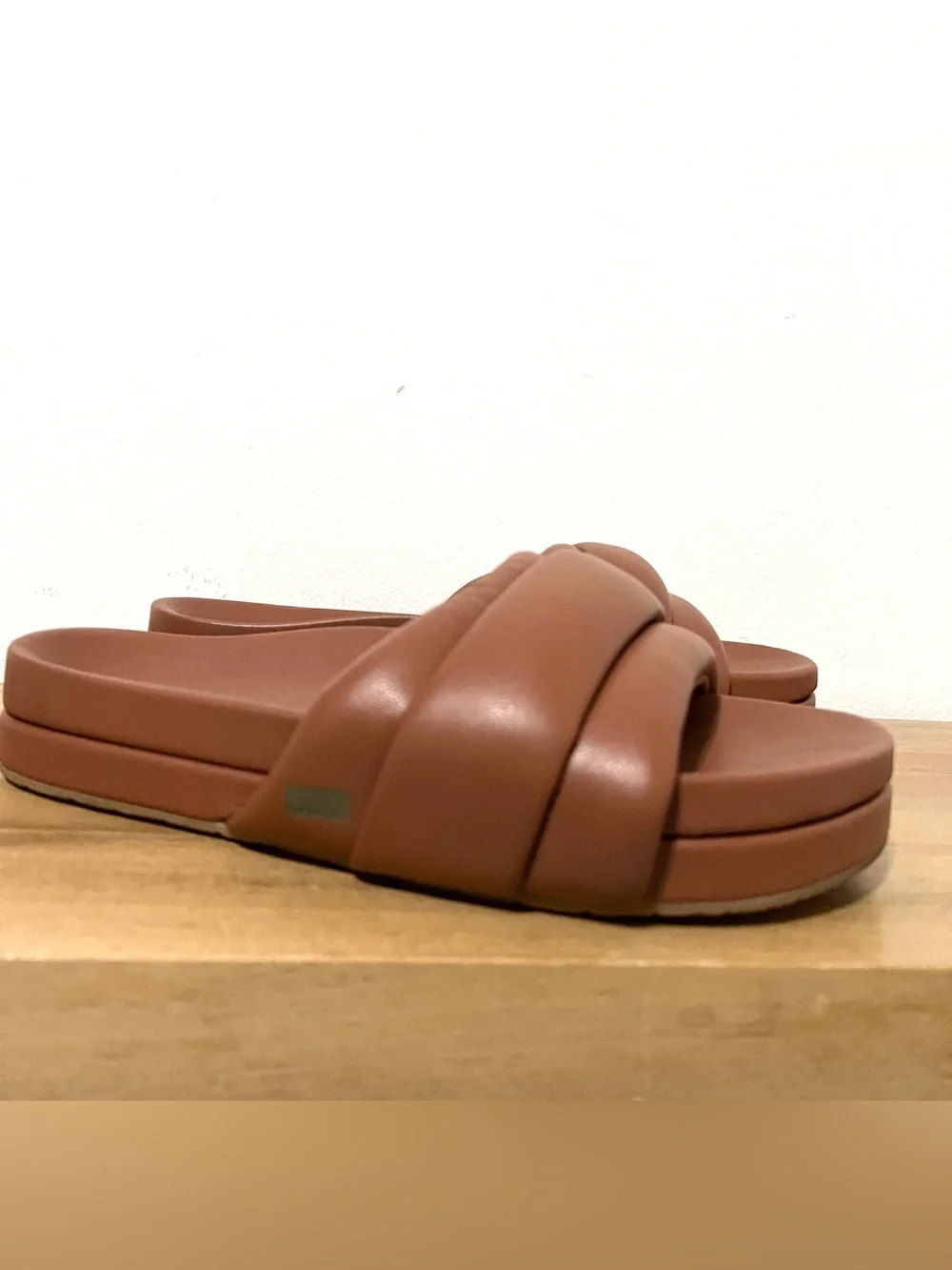 Commbi Softie Slide Unisex Size 9 Tobacco Brown Vegan Leather $180 D